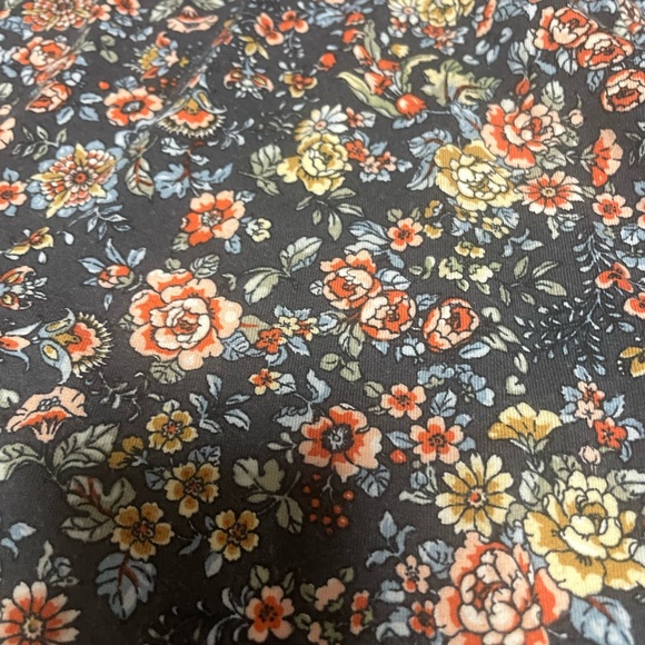 LOFT Boho Gray Floral Ruffle Sleeve Midi Dress Womens Large Petite - Picture 9 of 10